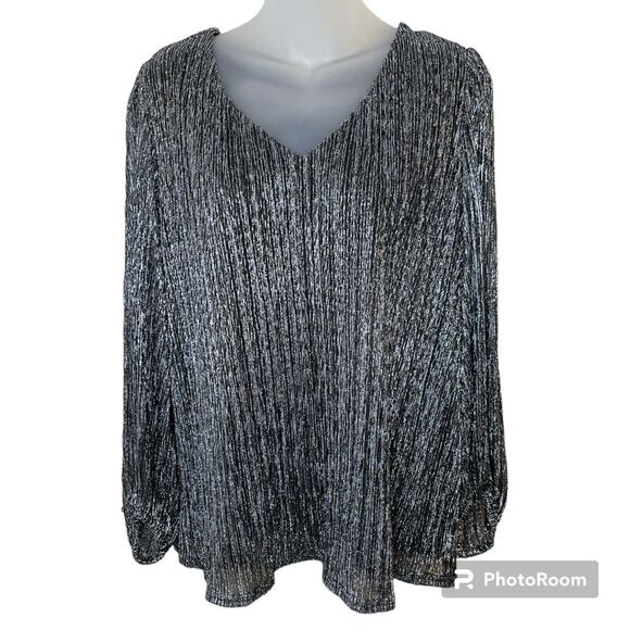 Nine West Metallic-Threaded Blouson-Sleeve Top Size Medium - Picture 2 of 11
